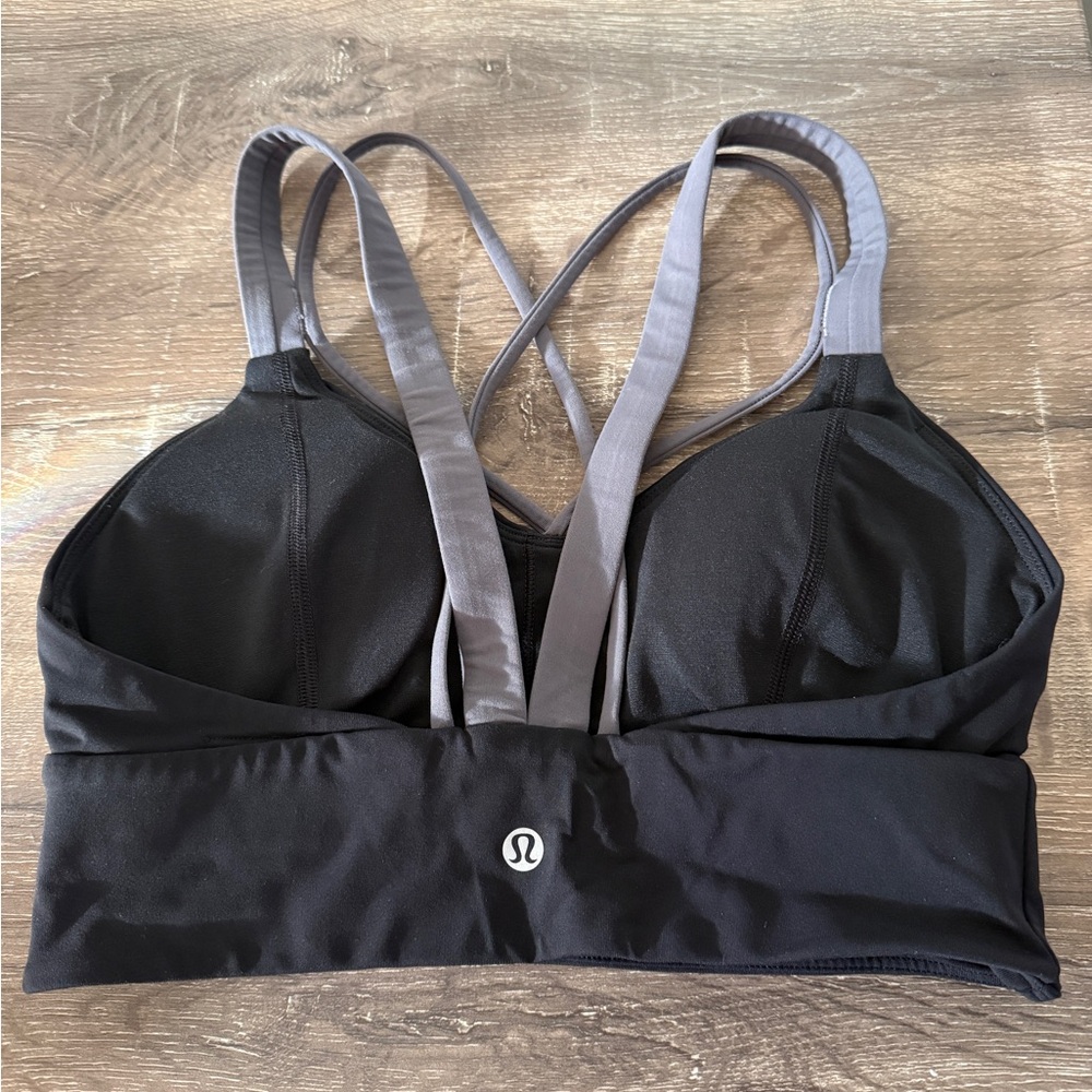 lululemon athletica Black Sports Bra with Gray Crossback Straps, Size 6